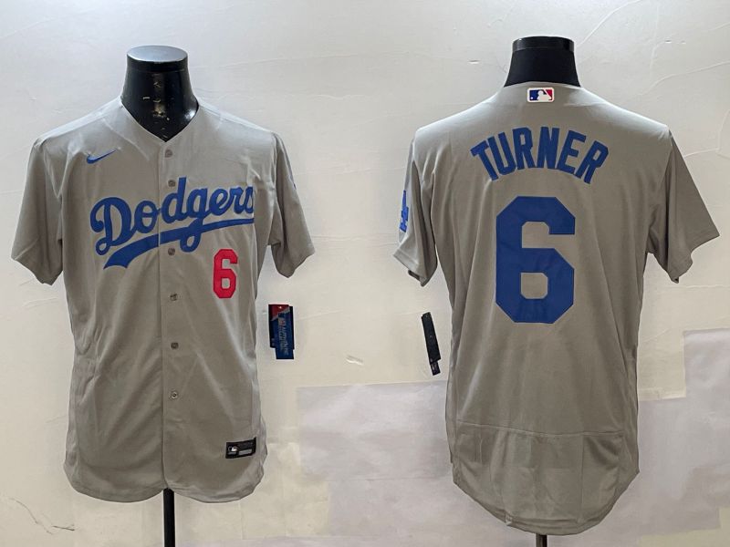 Men Los Angeles Dodgers #6 Turner Grey Elite 2025 Nike MLB Jersey style 1->los angeles dodgers->MLB Jersey